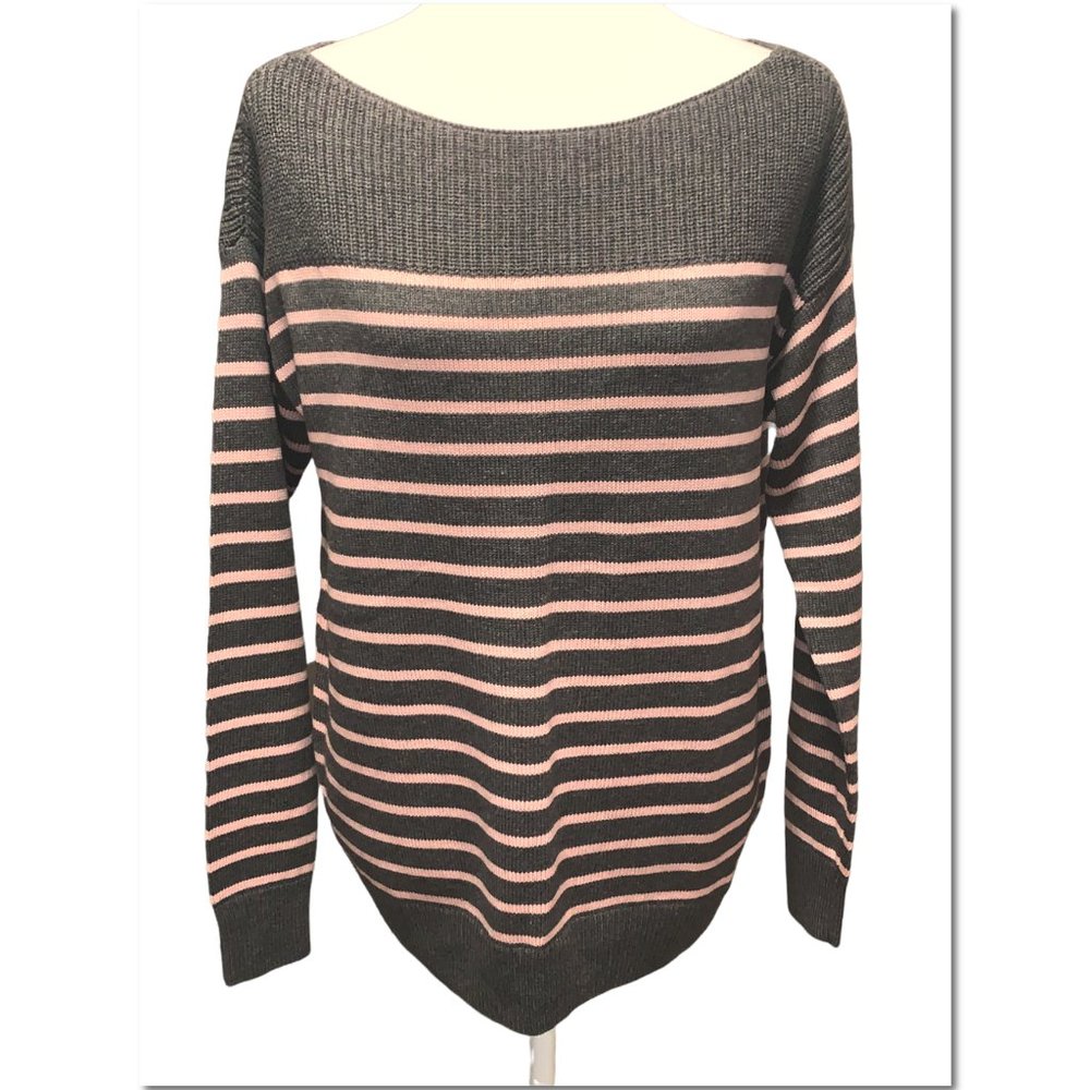 GAP Gray and Pink Striped Sweater Size Small Boat Neck NWT
